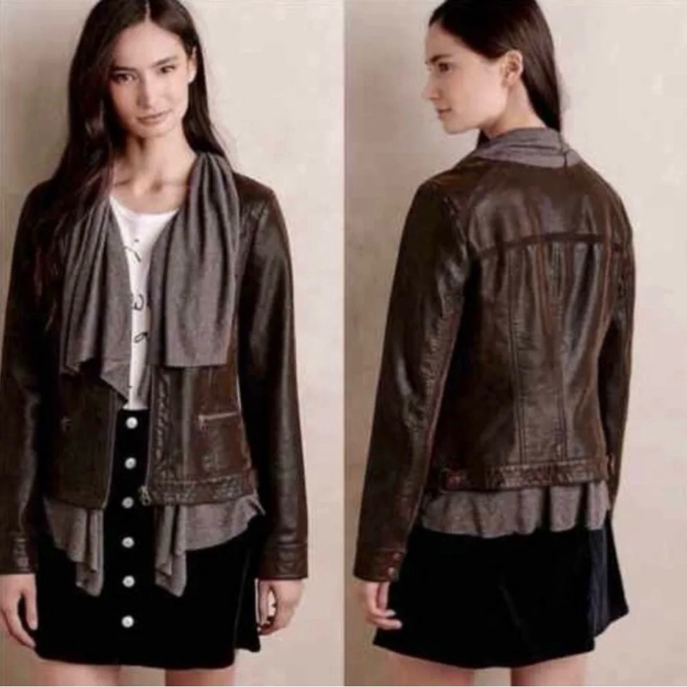 New Hei Hei by Anthropologie Faux Leather Brown Jacket Size M